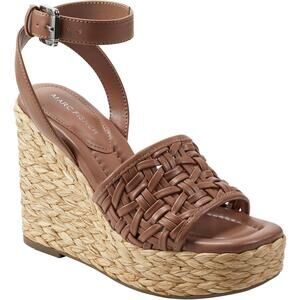 Marc Fisher Godina Women's Wedge Platform Brown Faux Leather US Size 9.5 Medium